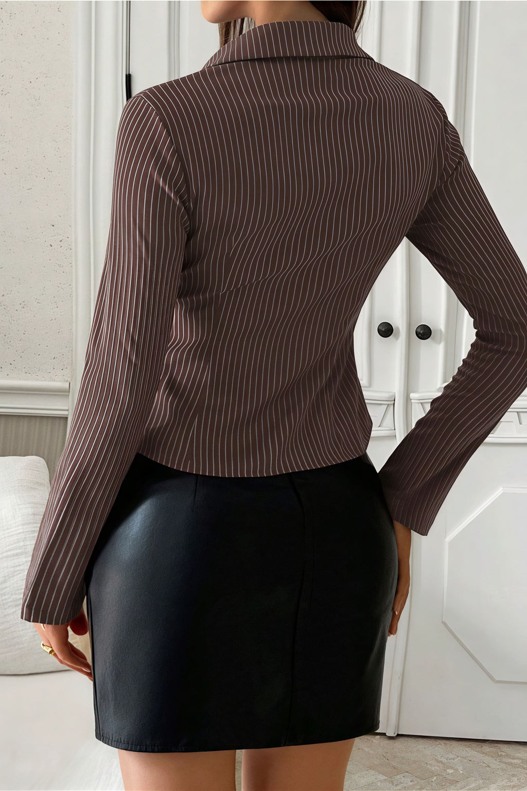 Lapel Buckle Flare Sleeve Long Sleeve Blouse