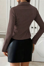 Lapel Buckle Flare Sleeve Long Sleeve Blouse