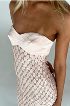Satin Sequin Bandeau Backless Maxi Dress