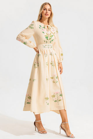 Floral Round Neck Long Sleeve Maxi Dress