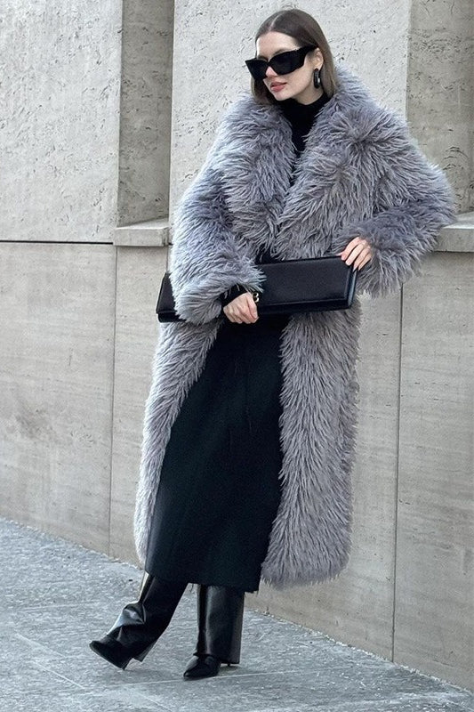White Over the Knee Long Eco Faux Fur Overcoat