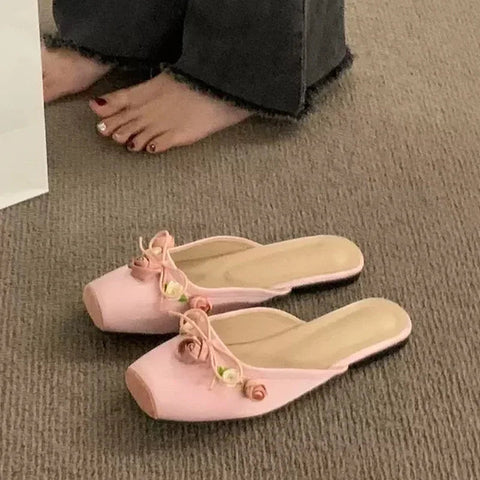 Blume Wohnungen Maultiere Schuhe Frauen Weiche Gemütliche Kleid Hausschuhe Schuhe 2024 Designer Sommer Flip-Flops Lässig Dias Weibliche Zapatillas 