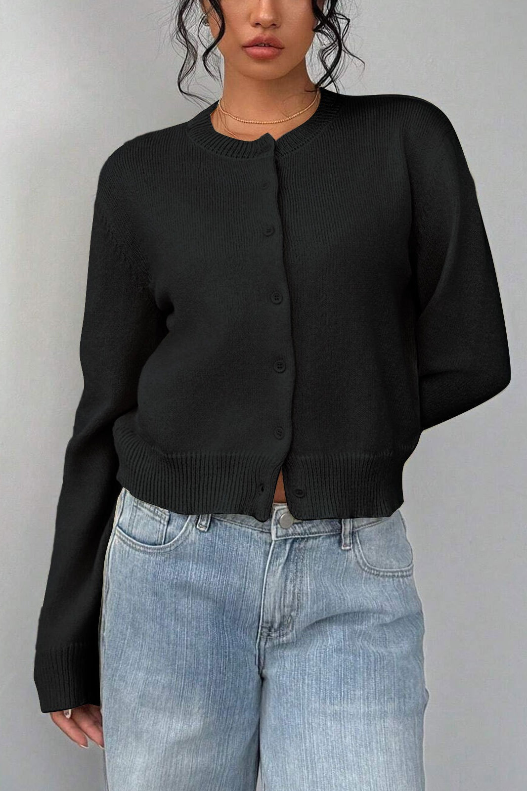 Lightweight Round Neck Button Cardigan