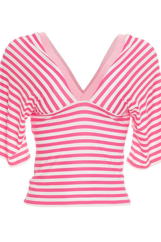 Casual Color Block Stripe V Neck Blouse