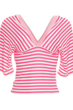 Casual Color Block Stripe V Neck Blouse