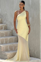 One Shoulder Sleeveless Backless Slim Mesh Tie Maxi Dress