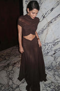 Elegant Chic Solid Mock Neck Cape Sleeve Ruched Maxi Dress