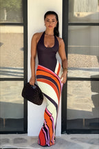 Elegant Oil Painting Printed Figure Flattering Holiday Maxi Dress