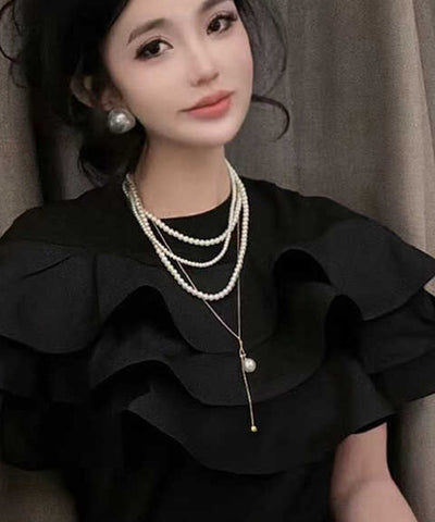 Collar elegante con borlas y cuentas de patchwork de perlas blancas 