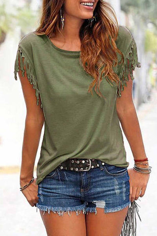 Chicindress Short-sleeve Loose Tassel T-shirt(3 Colors)