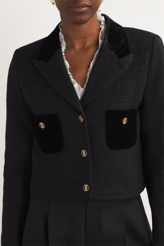 Splicing Metal Button Velvet Blazer