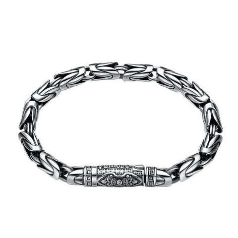 Sterling Silver Six Character Truth Vajra Clasp Byzantine Bracelet