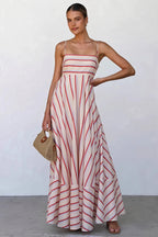 Striped High Waist Swing Cami Boho Dress