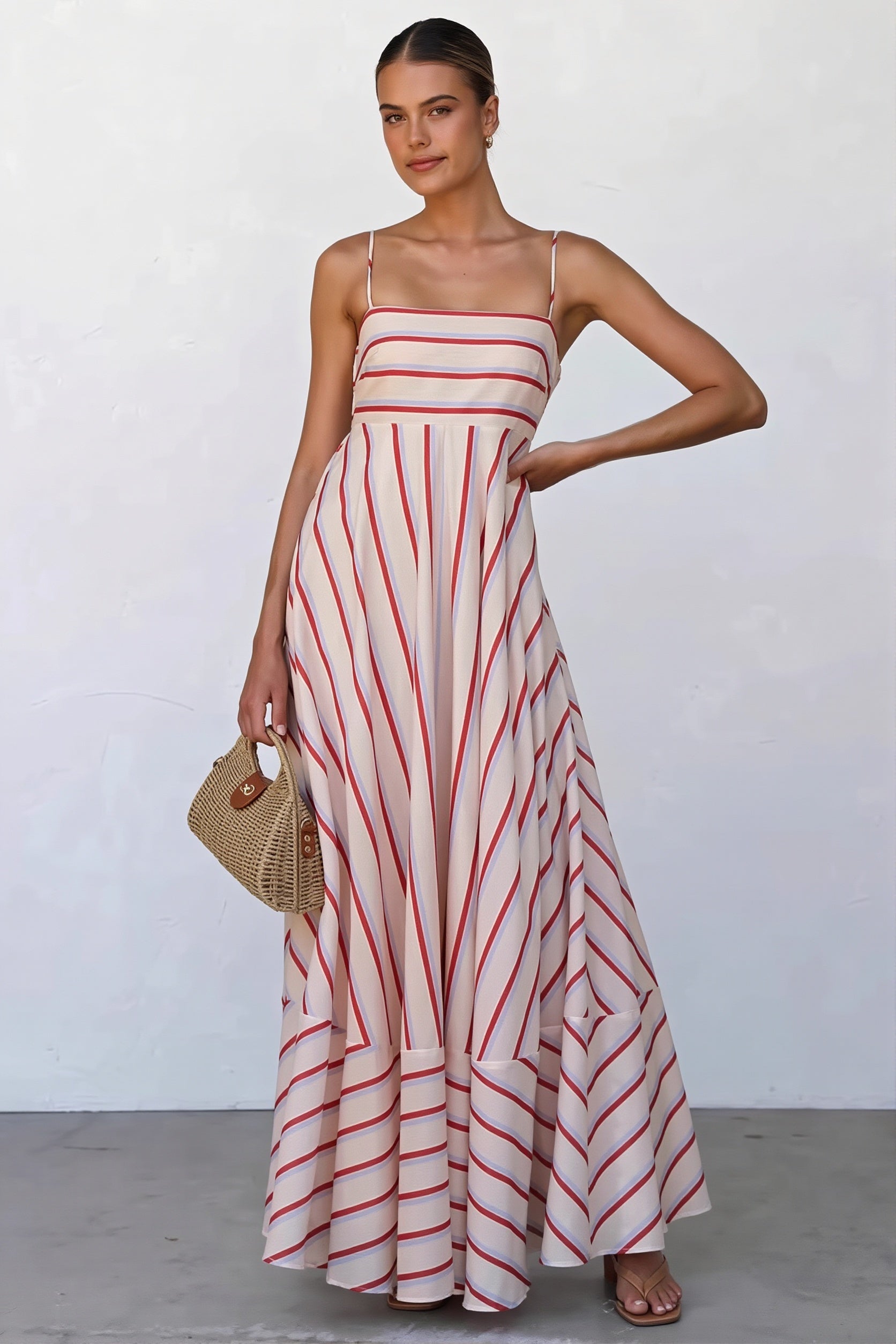 Striped High Waist Swing Cami Boho Dress