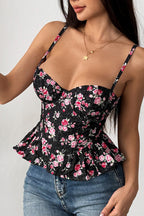 Floral Irregular Ruffle Tie Cami Top