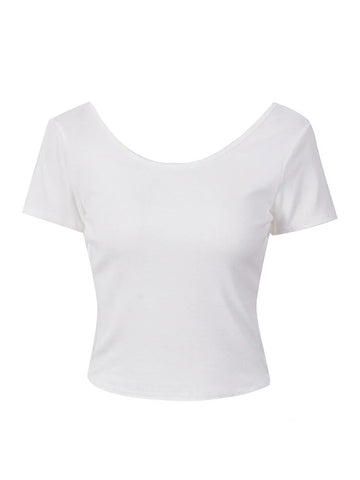 2024 sommer Backless T-shirt Frauen Einfarbig Kurzarm Slim Fit Crop Tops Casual Sexy Shirts Weibliche T Tops 