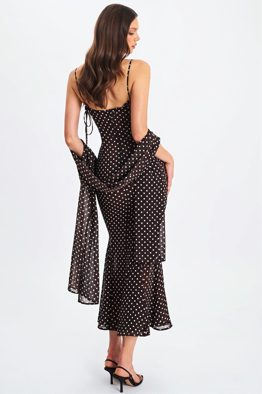 Polka Dot  Ribbon Sheer Bodycon Maxi Dress
