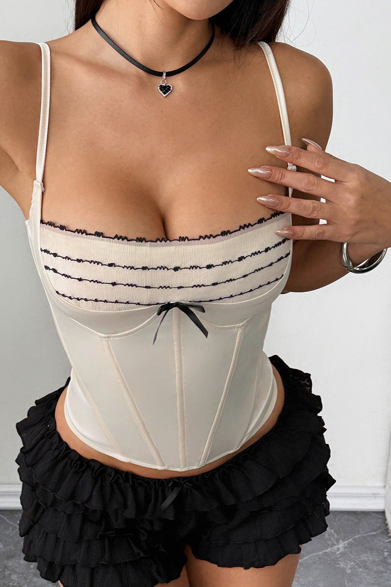Tie Slim Lace Bow Bone Corset Cami Top