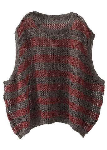 Camiseta de tirantes de lino de verano con rayas de morera y aberturas sin mangas 