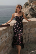 Floral Print Spaghetti Strap Split Mermaid Maxi Dress