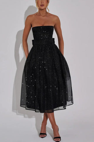 Sexy schulterfreies, rückenfreies Maxikleid mit Schleife