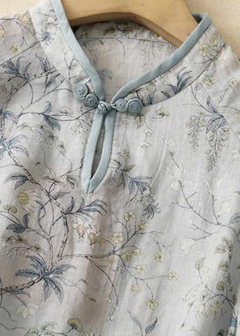 Bio-Baumwoll-Top mit Stehkragen und Armbandärmeln in Blau 