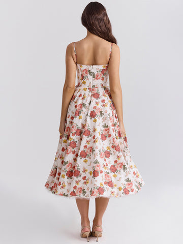 Pink Corset Dress Spaghetti Straps Backless Brunch Birthday Party Midi Dresses