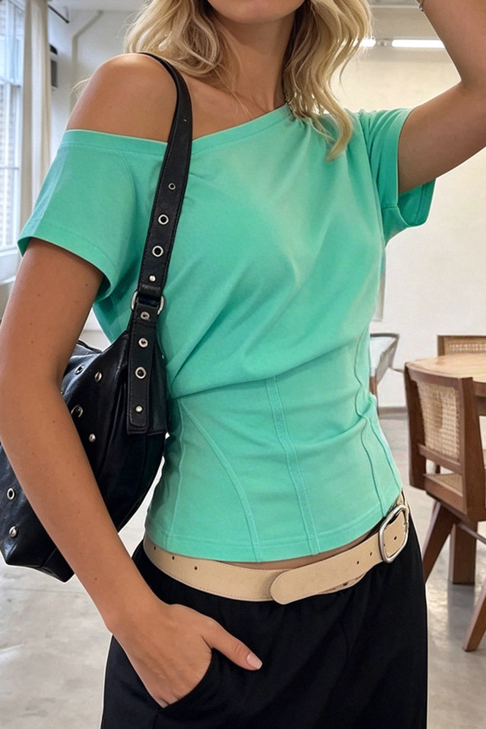 Fresh Mint Asym Slim Waist Blouse