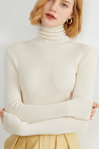 Ribbed Turtleneck Long-Sleeve Slim Stretch Knit Top
