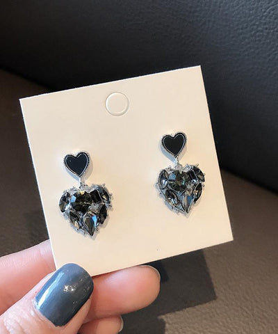 Stylish Black Alloy Love Zircon Drop Earrings