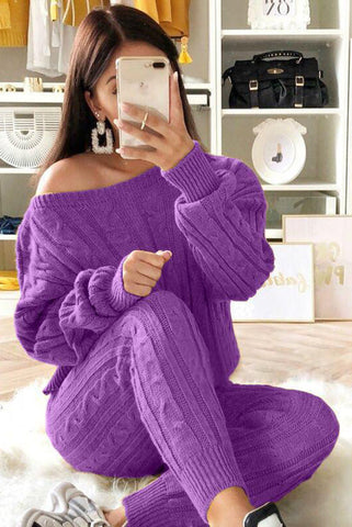 Set aus Zopfmusterpullover und Slim-Fit-Hose mit hohem Tragekomfort 