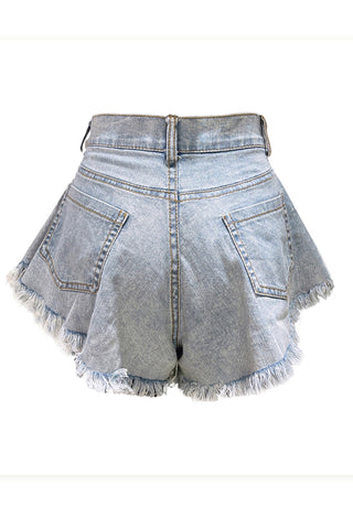 Shorts vaqueros desgastados de corte A con flecos 