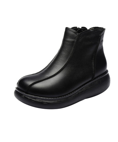 Retro-Stiefeletten aus braunem Rindsleder mit Spleiß-Plateau 