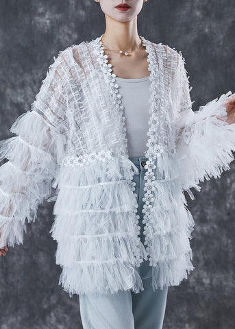Diy Weißer Lagen-Patchwork-Spitzen-Cardigan Frühling 
