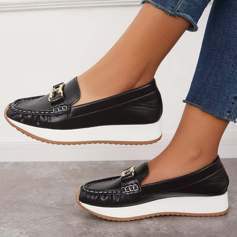 Mocasines de plataforma cómodos e informales, zapatos náuticos planos sin cordones 