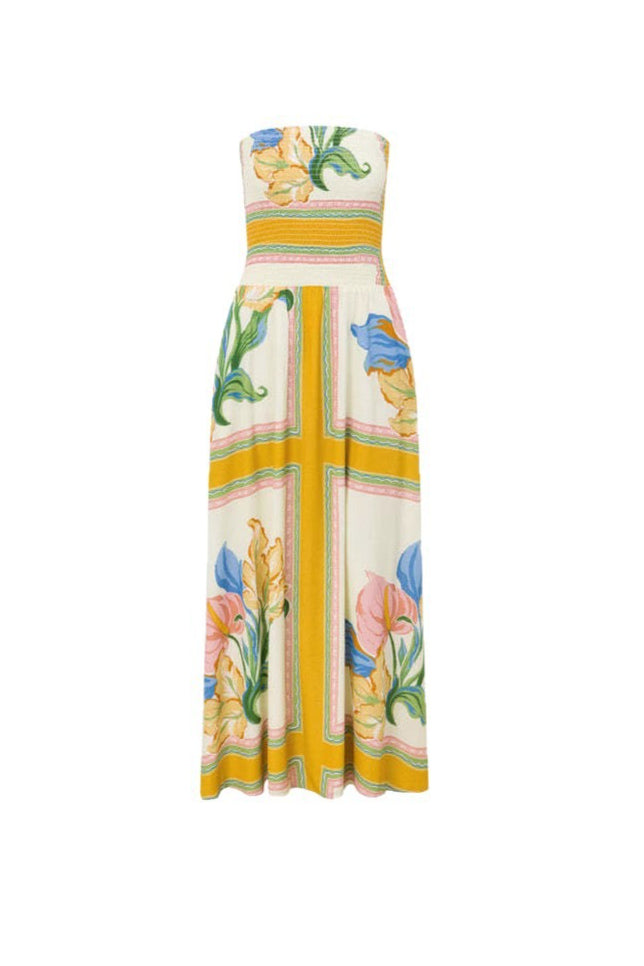 Boho Floral Bandeau Vacation Maxi Dress