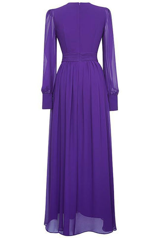 Vestido midi de gasa con cuello en V y mangas farol 
