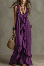 Ruffle Sleeveless Casual Long Boho Dress