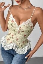 Chic Floral Jacquard Lace Insert Slim Cami Top