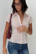 Polo Neck Pleated Cropped Slim Blouse