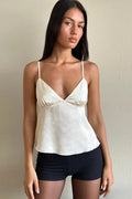Minimal Deep V Solid Floral Jacquard Cami Top