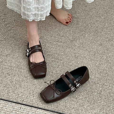 Designer Spring Women Mary Jane Shoes Fashion Square Toe Ladies Comfort Soft Sole Flats Women's Comfort Ballerinas Shoes