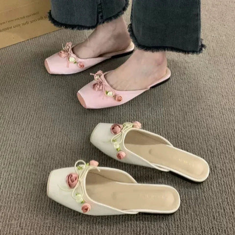 Blume Wohnungen Maultiere Schuhe Frauen Weiche Gemütliche Kleid Hausschuhe Schuhe 2024 Designer Sommer Flip-Flops Lässig Dias Weibliche Zapatillas 