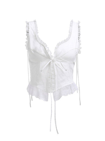 Camiseta sin mangas con cuello en V y encaje de Tossy Fashion para mujer, estilo vendaje, estilo crop top, ideal para fiestas en la calle, clubs, 2022 Y2K 