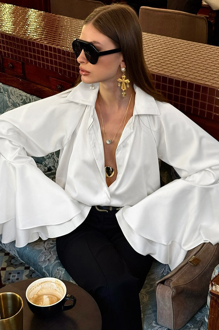 Chic Satin Long Sleeve Elegant Blouse