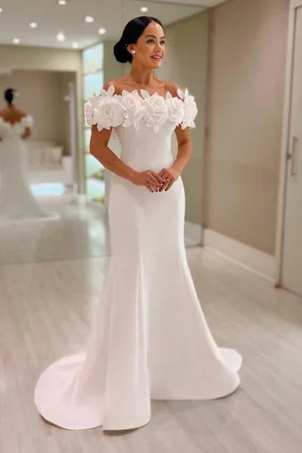 Fabulous Mermaid Satin Off-The-Shoulder Sleeveless White Wedding Dress