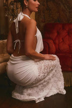 Backless Floral Appliqué Strappy Maxi Dress