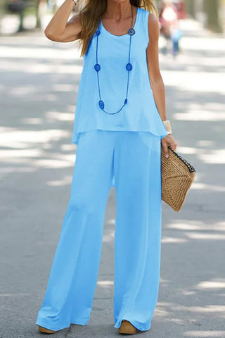 Casual Summer Sleeveless T-Shirt Trousers Two-Piece Set