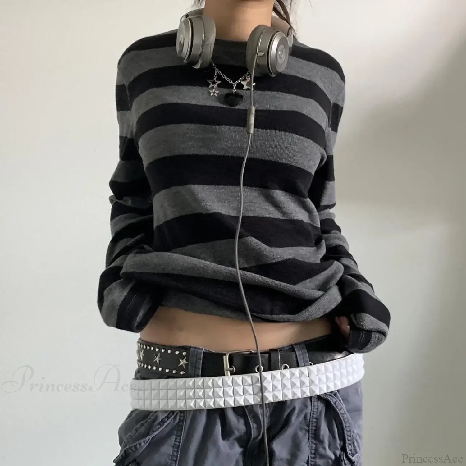 Fairy Grunge Knit Oversized Striped Long Sleeve Crewneck Knit Top