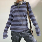 Fairy Grunge Knit Oversized Striped Long Sleeve Crewneck Knit Top